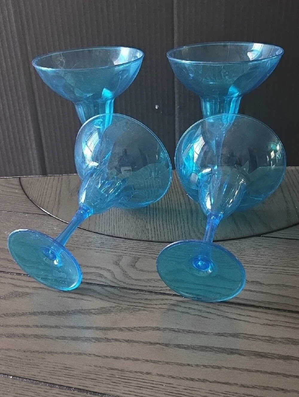 Blue Plastic Cocktail Coupe Glasses - Set of 4